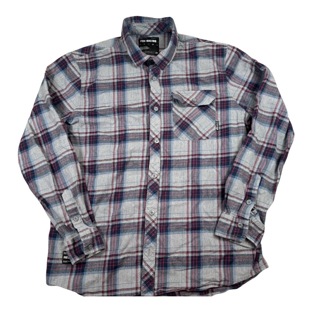 Fox Racing Shirt Mens‎ XL Blue Red Gray Plaid Flannel Long Sleeve